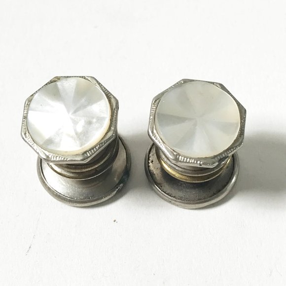 Double Sided Cufflinks Mother of Pearl Art Deco Octagonal Circular Snap Link - Picture 1 of 5